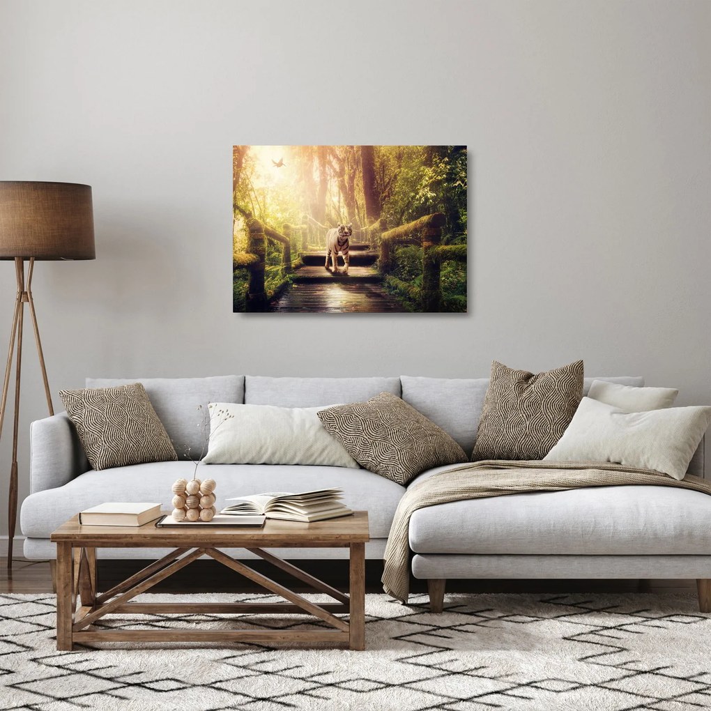 Tablou pe sticlă cu tigrul în djunglă (70x50 cm)