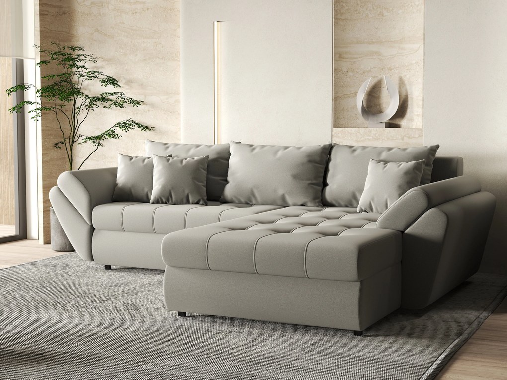 Colțar extensibil dumonde cu ladă de depozitare si sezut confortabil din spuma high-density, Loana Royal Grey II 270x185 cm