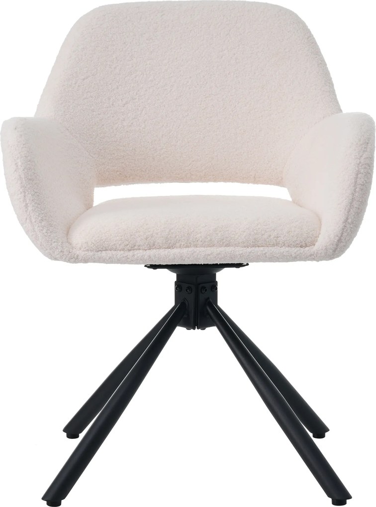 Set de 2 scaune de dining moderne, tapițate în sherpa, cu cotiere și funcție rotativă, Alb