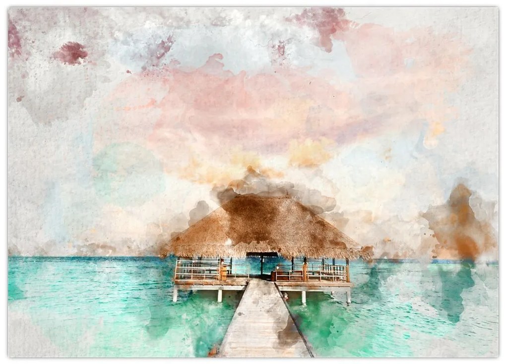 Tablou pe sticlă - Maldive, debarcader din lemn (70x50 cm)