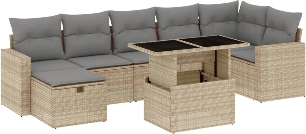 vidaXL Set canapele de grădină, 8 piese, cu perne, bej, poliratan