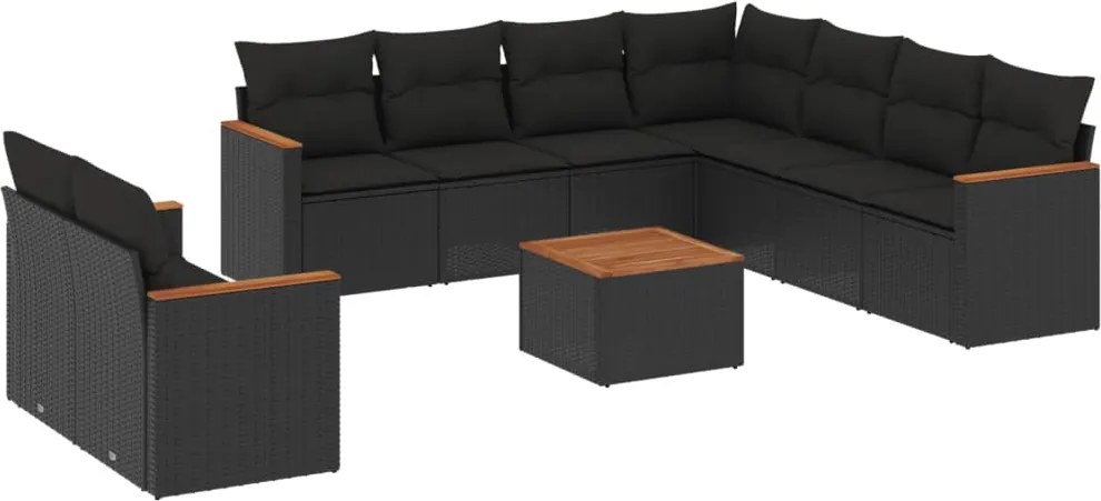 vidaXL Set canapele de grădină cu perne, 10 piese, negru, poliratan