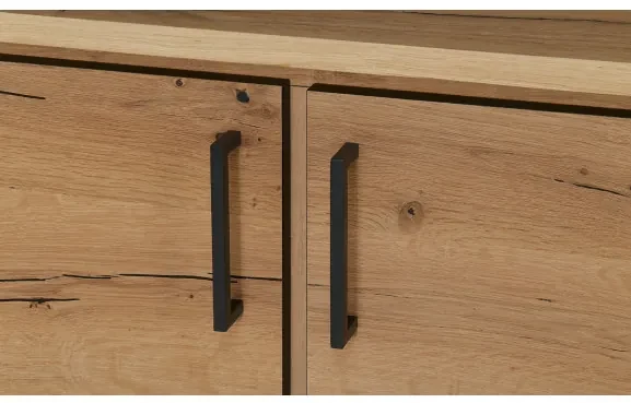 Bufet Cu 3 Usi, 2 Sertare Si 2 Nise Reno, Smoked Oak, Furnir Din Lemn Masiv, 230 Cm