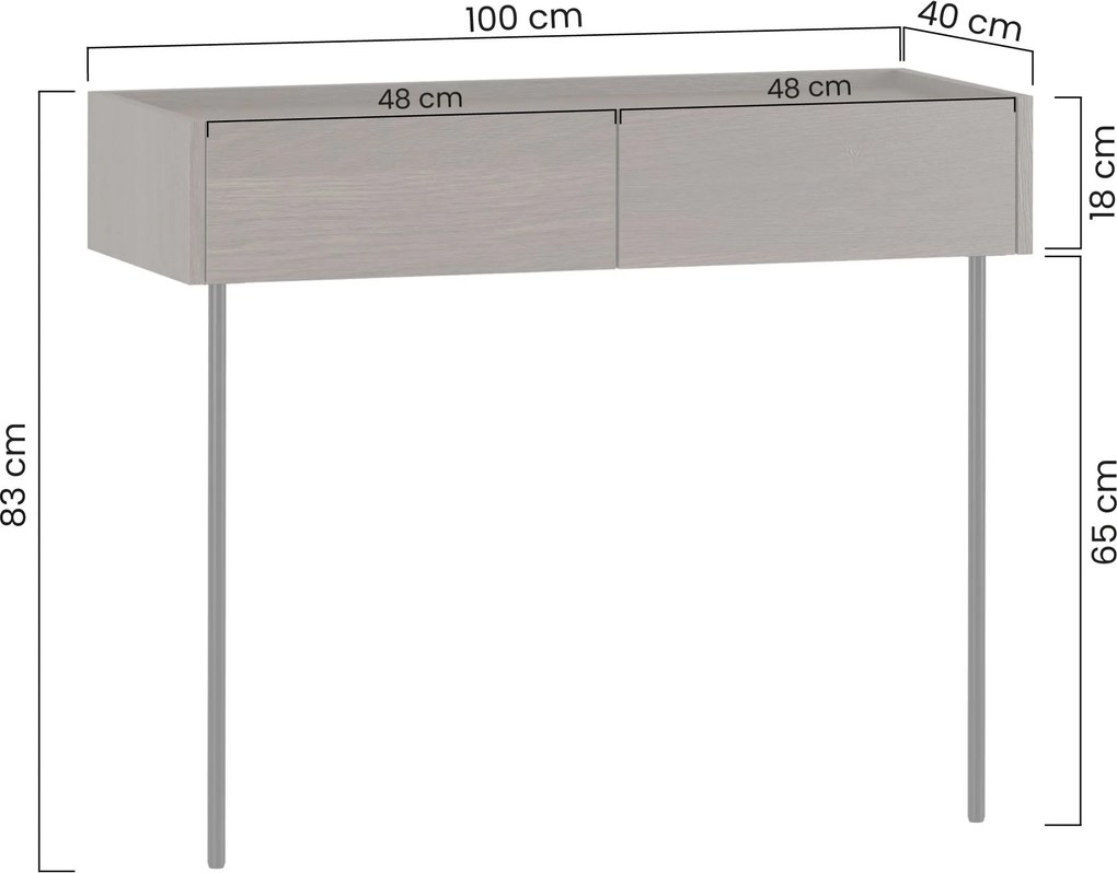 Consolă Dunari 100 cm cu sertare și picioare metalice - stejar Dunin