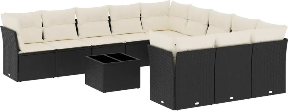 vidaXL Set canapele de grădină, 12 piese, cu perne, negru, poliratan