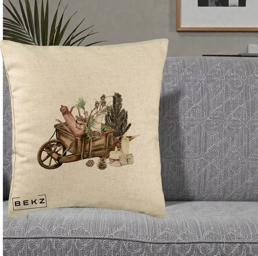 Perna Decorativa Roaba Rustica de Craciun, 40x40 cm, Bej, Husa Detasabila, Perna Inclusa, BEKZ®