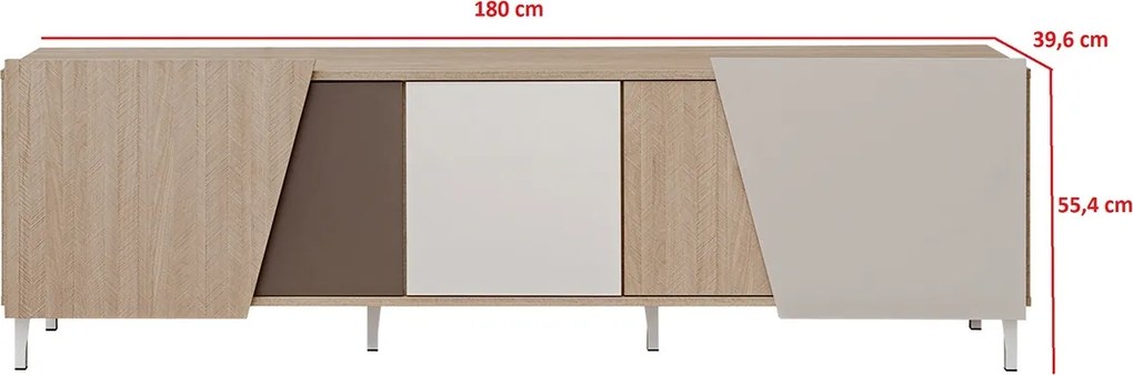 Comodă TV Miraza 180 cm geometrică - decor stejar scandi / bej / alb / maro