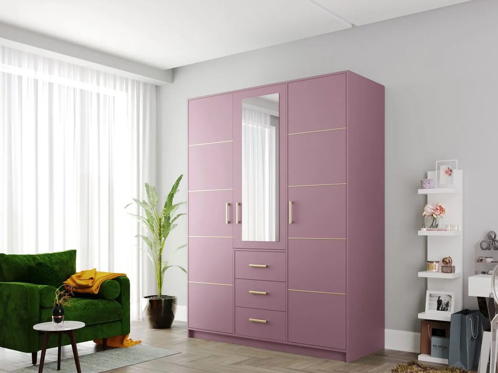 Dulap de haine Lenona II D3 (prun + auriu) (cu oglindă). Promo -17%. 1105775