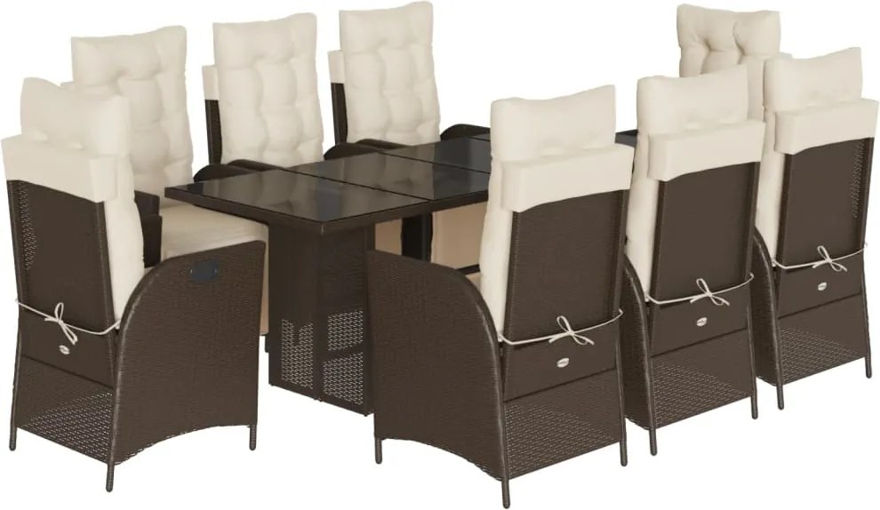 vidaXL Set mobilier de grădină cu perne, 9 piese, maro, poliratan
