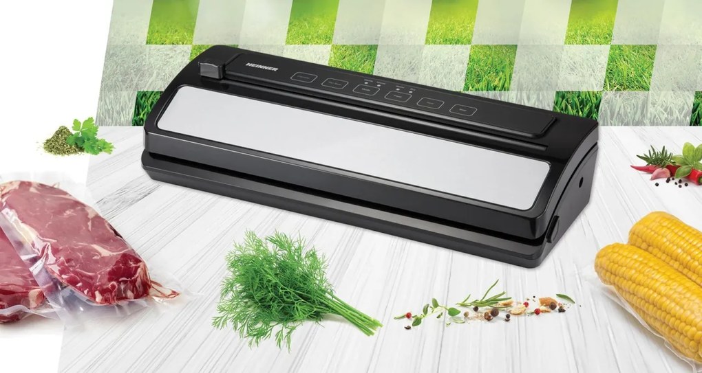 Aparat de vidat Heinner HAV-E110SS, vidare umeda uscata, vidare caserole, panou de comanda tactil, furtun pentru vidarea caserolelor, cutter