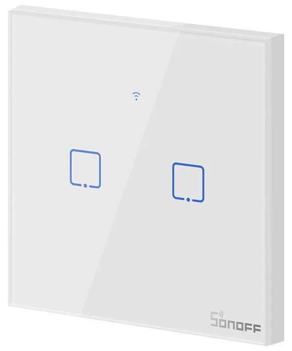 Intrerupator dublu smart, sticla securizata alba, montaj in doza, compatibil Alexa si Google Assistant, Sonoff