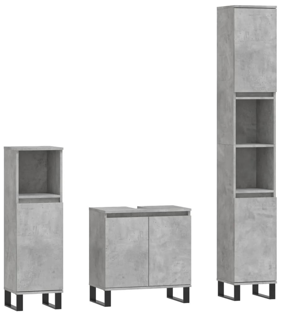 3187801 vidaXL Set dulapuri de baie, 3 piese, gri beton, lemn prelucrat