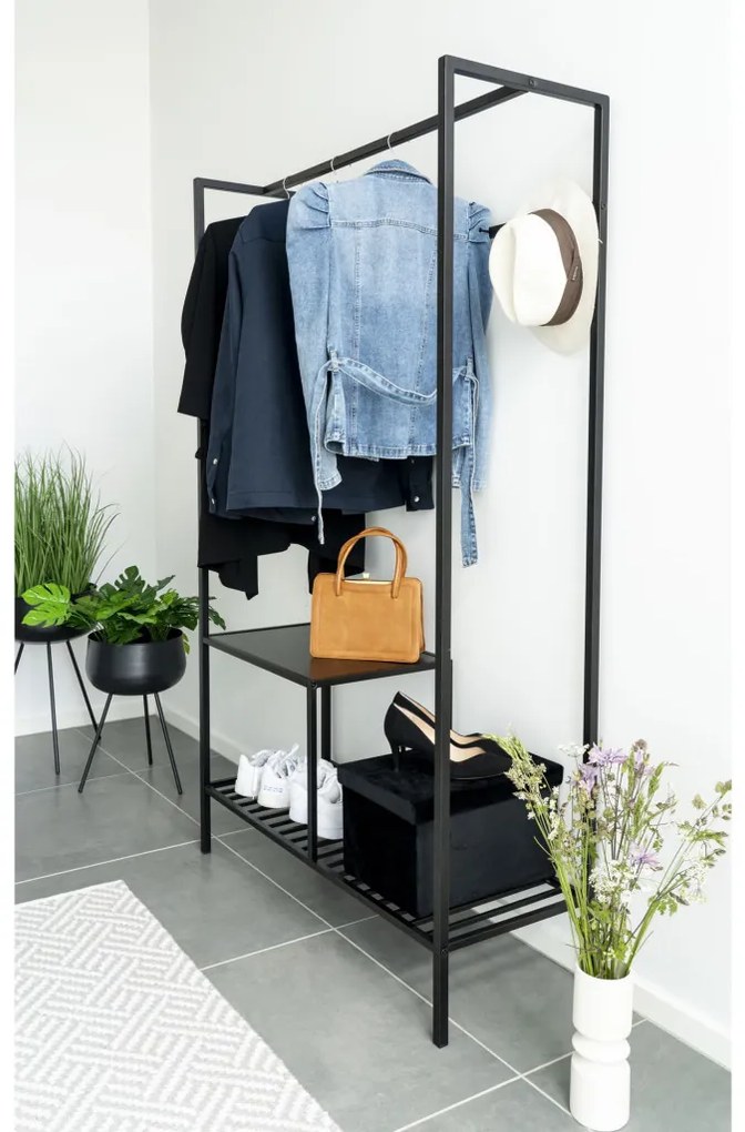 Vita suport pentru haine, 2 rafturi, negru, cadru negru 101x38x170 cm