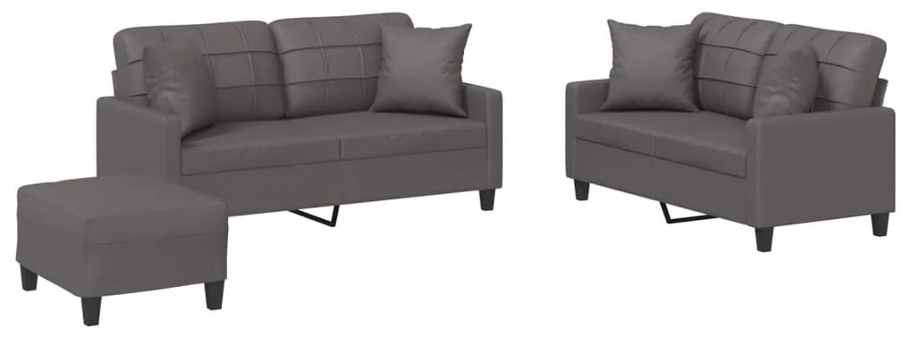 3201375 vidaXL Set de canapele cu perne, 3 piese, gri, piele ecologică