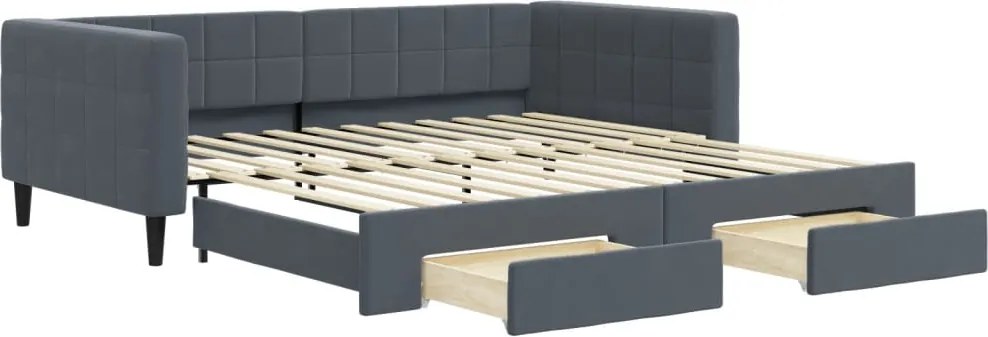 vidaXL Pat de zi cu extensie și sertare gri închis 100x200cm catifea