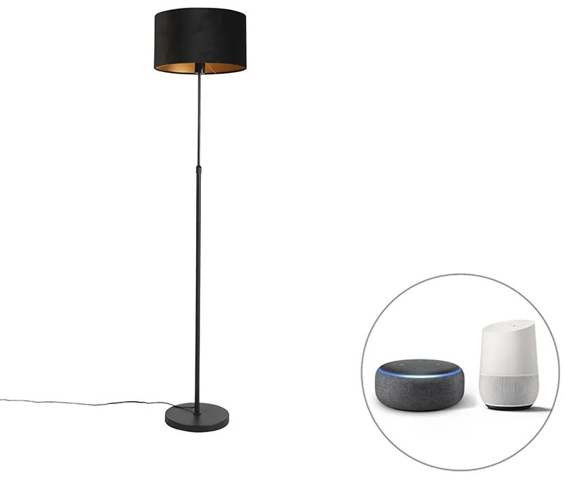 Lampă de podea inteligentă neagră cu abajur din catifea neagră 35 cm incl. Wifi A60 - Parte