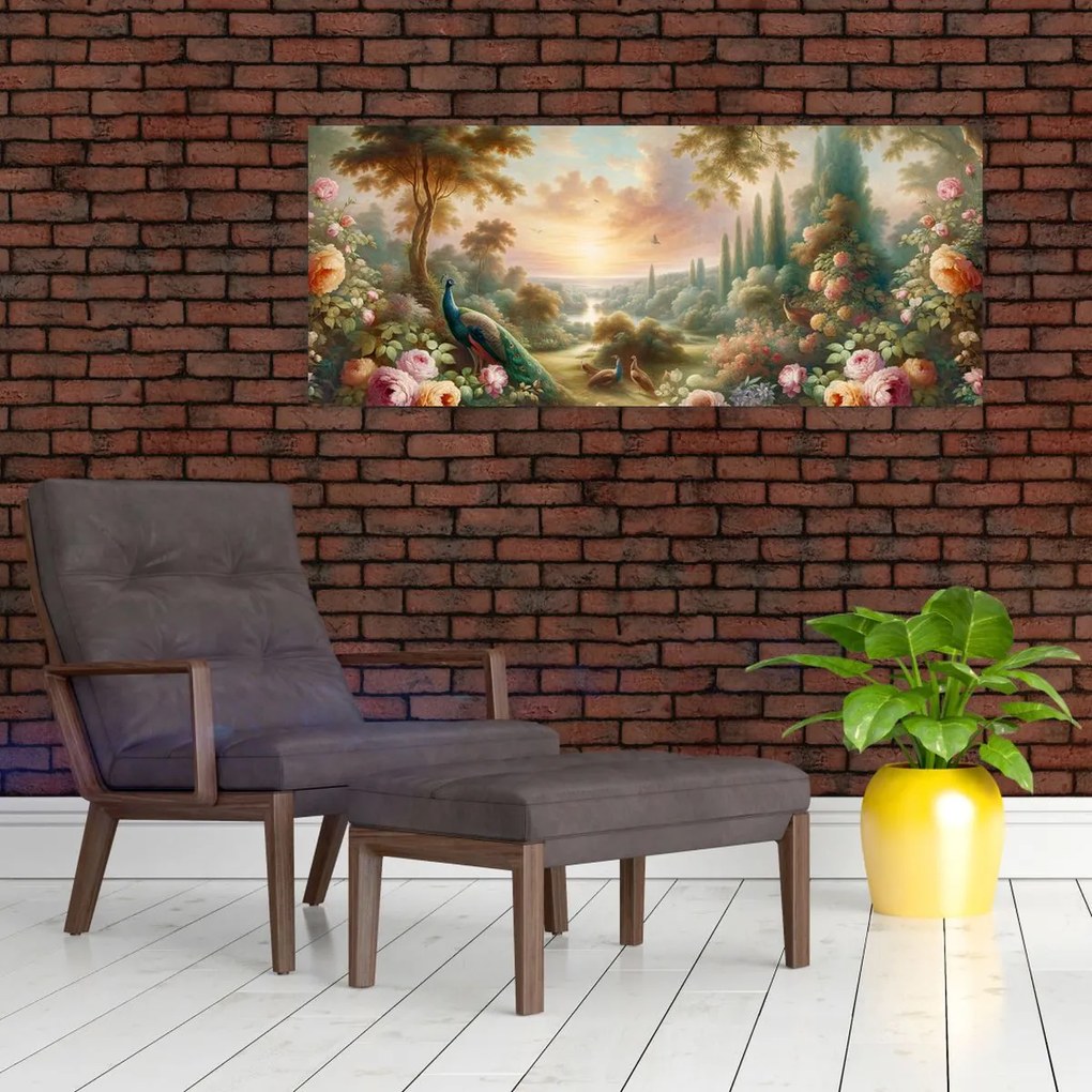 Tablou - Păuni în grădină (120x50 cm)