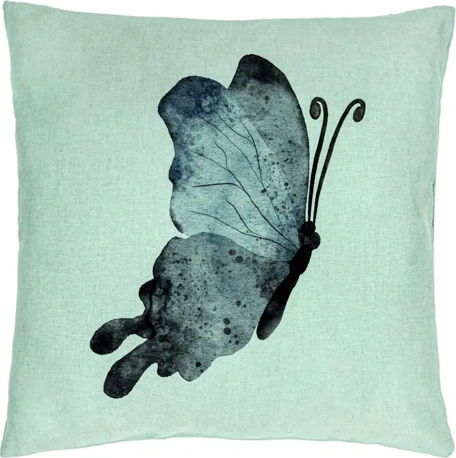 Perna Decorativa, Model Fluture 2, Blue and Black, 40x40 cm, Verde Menta, Husa Detasabila, Perna Inclusa, BEKZ®
