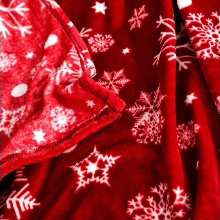 Patura Cocolino rosie de Craciun SNOWFALL Dimensiune: 200 x 220 cm