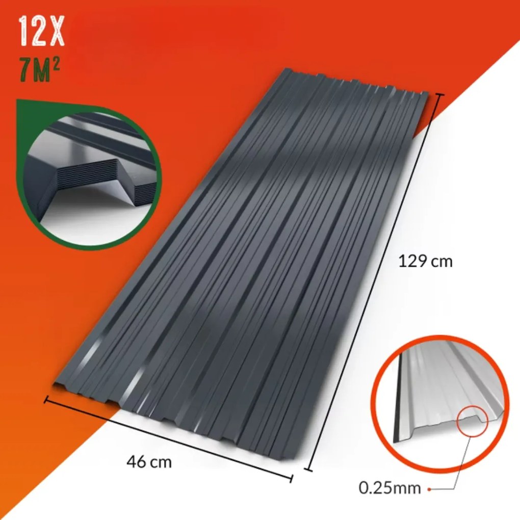 Tablă trapezoidală ARON, set 12 bucăți, 129×46 cm, antracit Jurhan