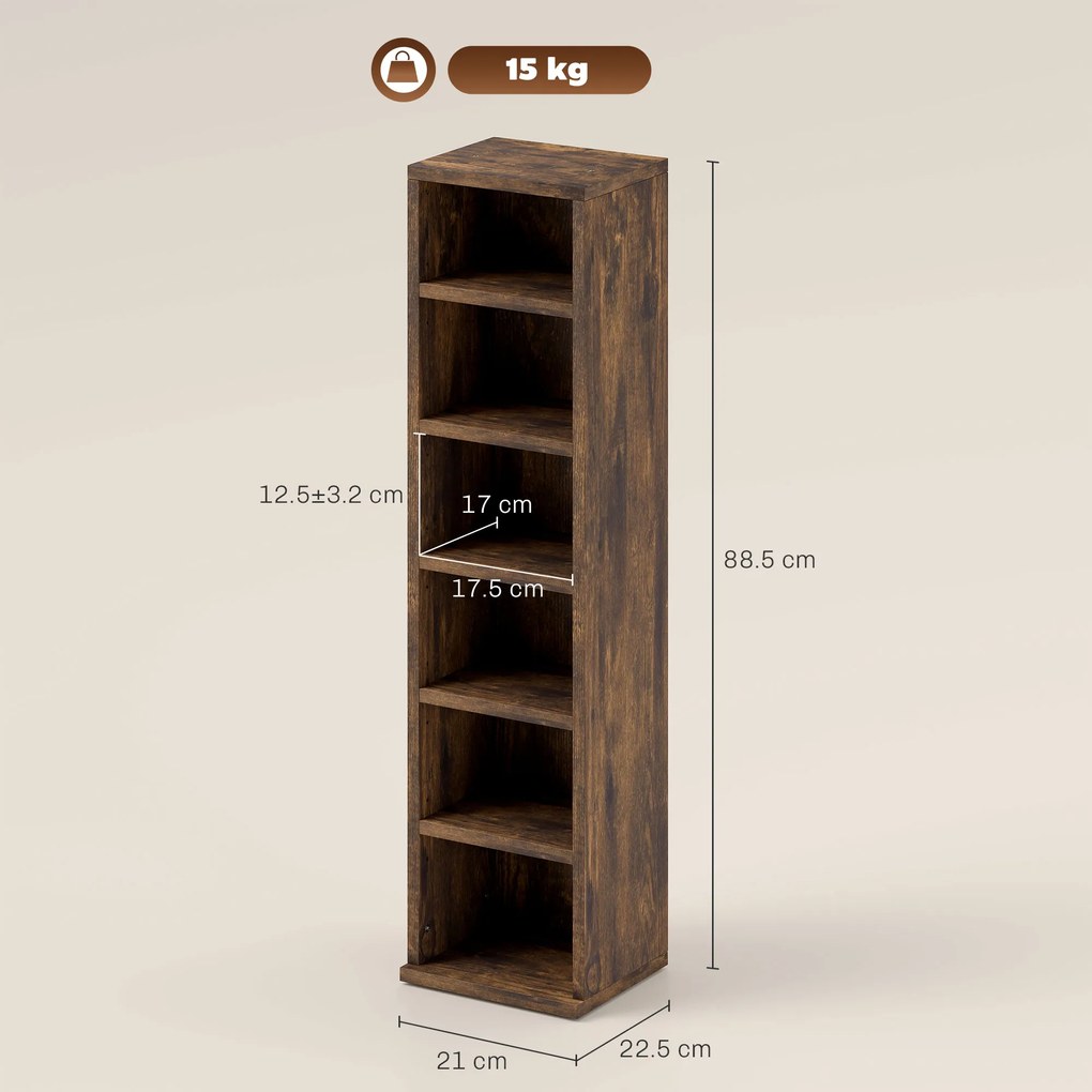 HOMCOM Raft pentru CD-uri, 2 Bucăți cu Câte 6 Rafturi cu Înălțime Reglabilă, 21x22,5x88,5 cm, Maro Rustic | Aosom Romania