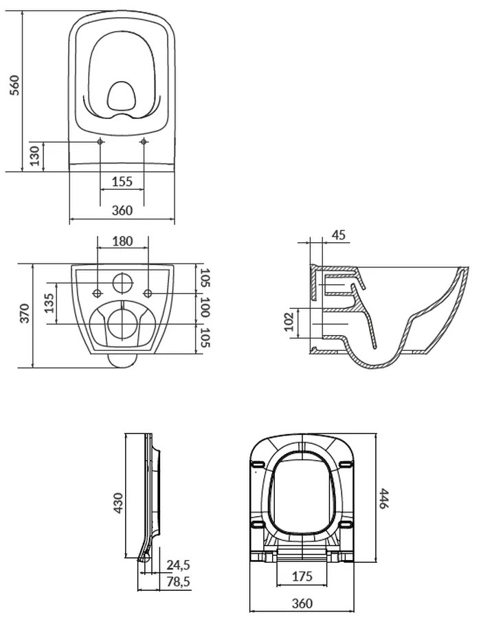 Vas wc suspendat rimless Cersanit Virgo Cleanon cu capac soft close inclus, alb