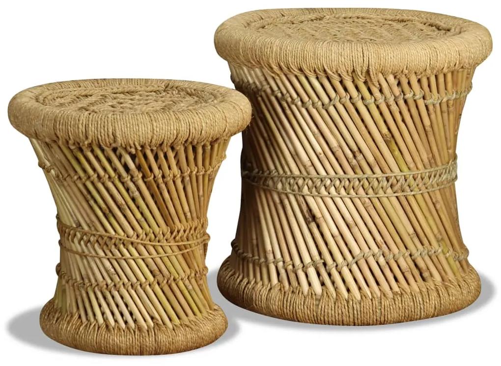 Taburete, 2 buc., bambus si iuta Maro, 2