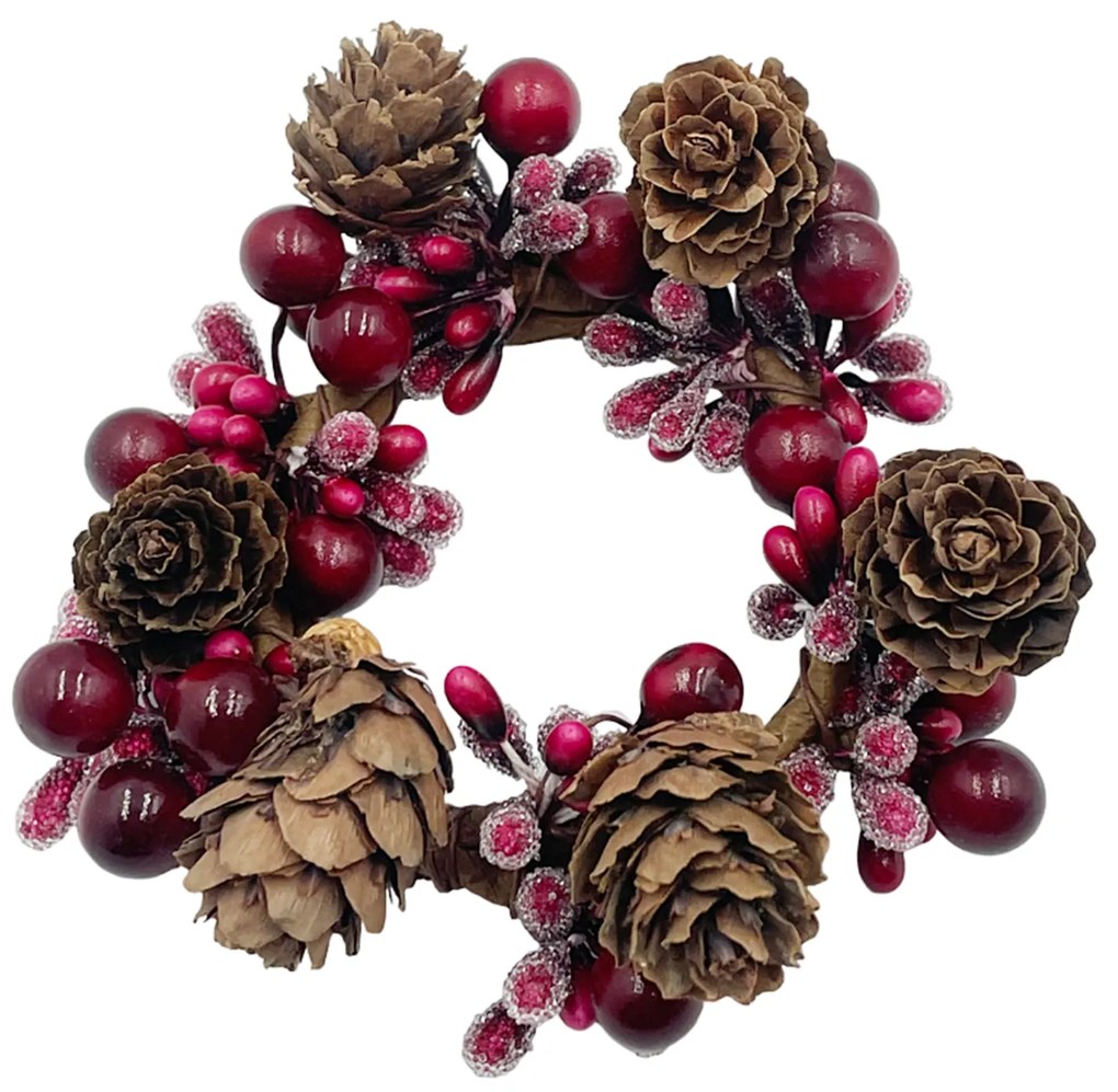 Coronita decor lumanare Craciun COUNTRY, Rosu, 10cm