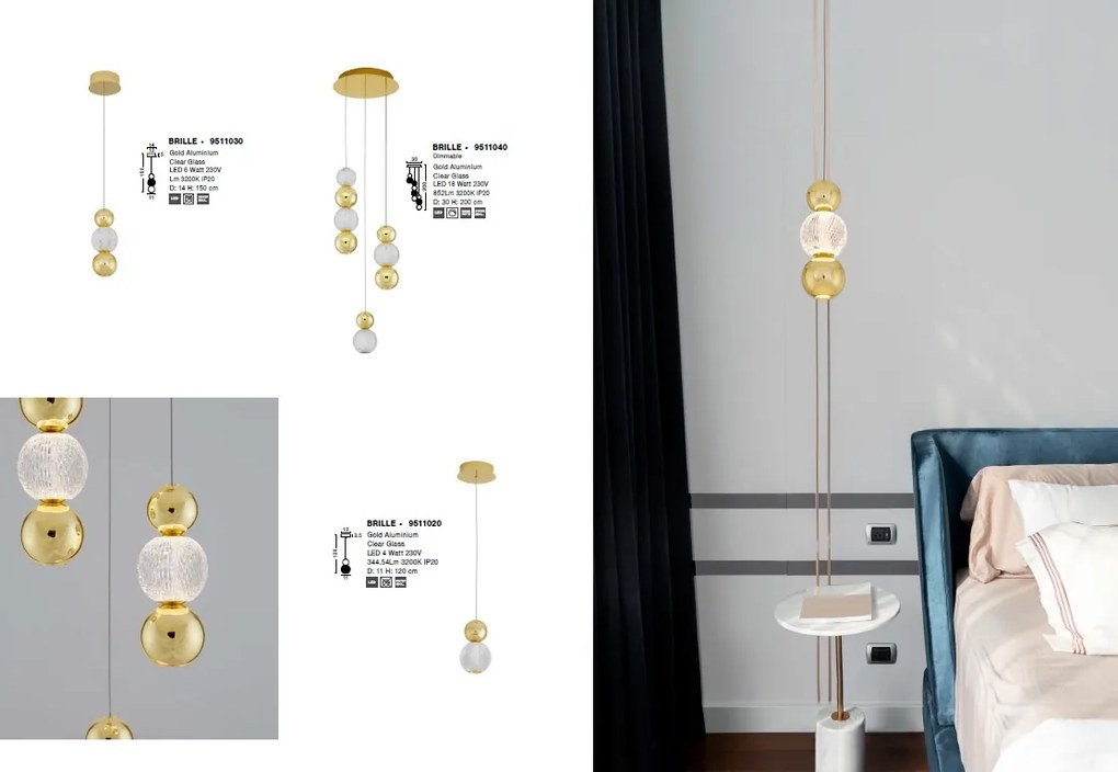 Lustra moderna cu 3 pendule LED design elegant BRILLE