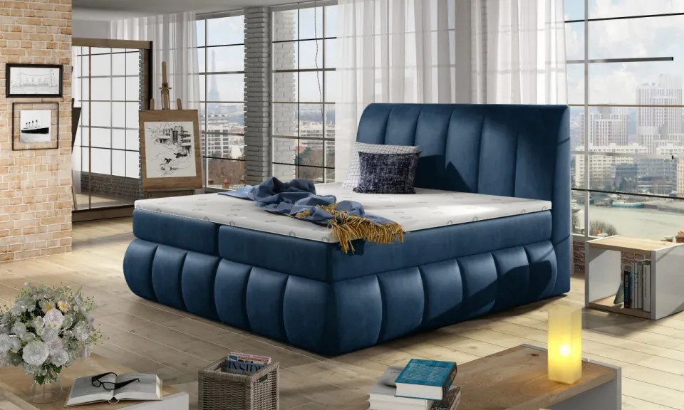 Pat boxspring, tapitat, 180X200 cm, Vincenzo 183, Eltap (Culoare: Bleumarin)