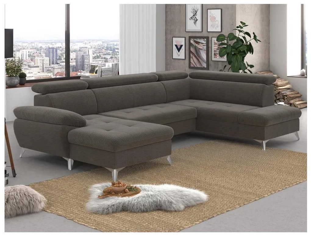 Canapea colțar extensibilă cu spațiu depozitare, model CATANIA, maro, dreapta