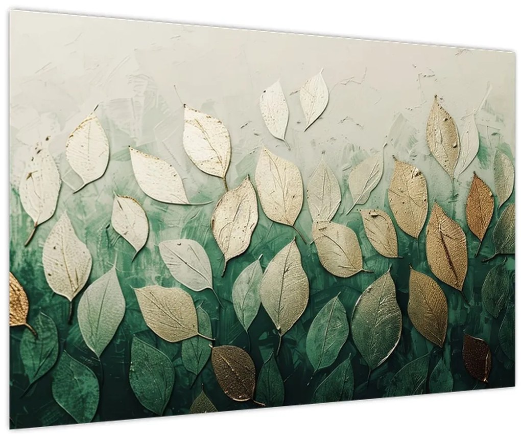 Tablou - Frunze verzi-aurii (90x60 cm)