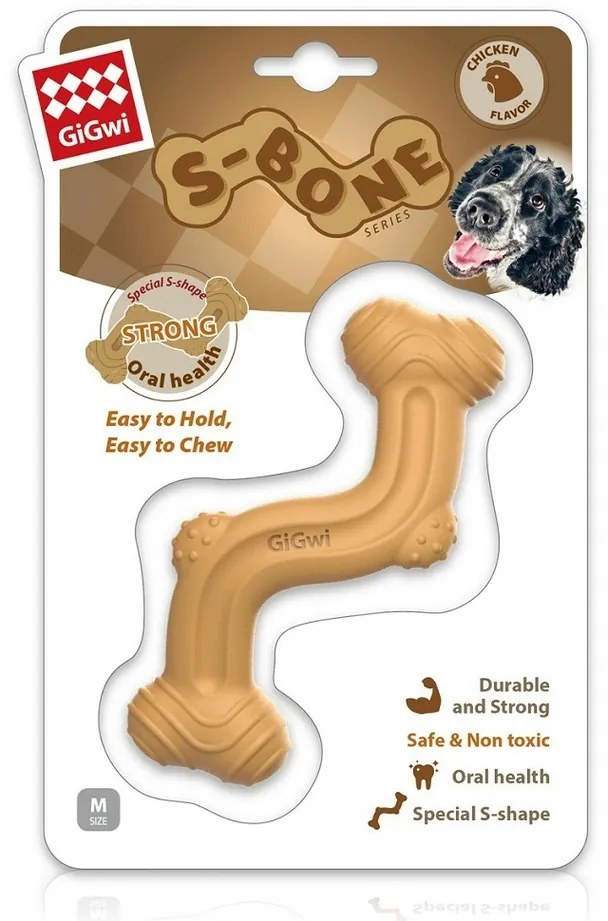 GiGwi Os de ros S-Bone mărime M, 14 cm