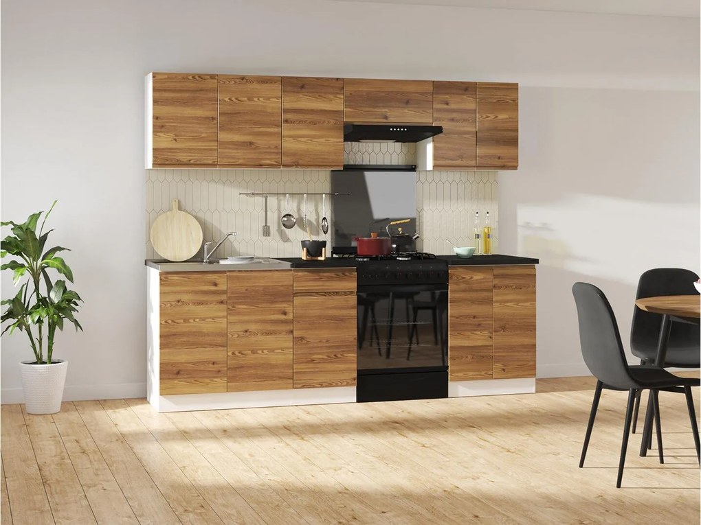 Set mobilier bucătărie 240 cm Junona Line (zadă sibiu auriu + Alb). 1098515
