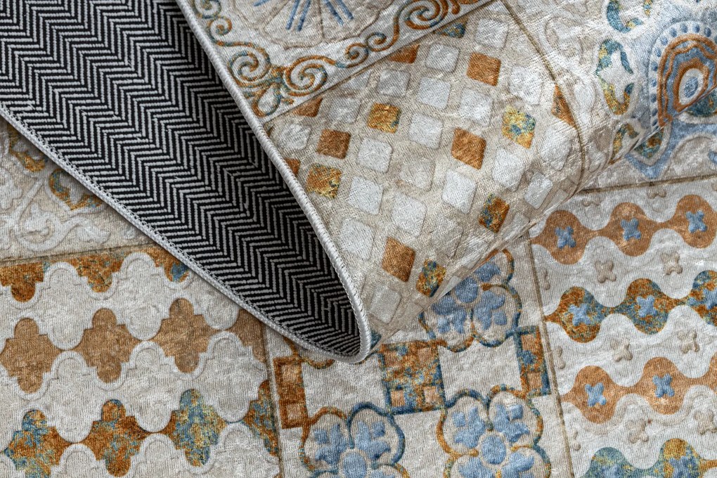 ANDRE 53010 covor lavabil gresii de Lisbona, bucatarie, anti-alunecare - bej / albastru