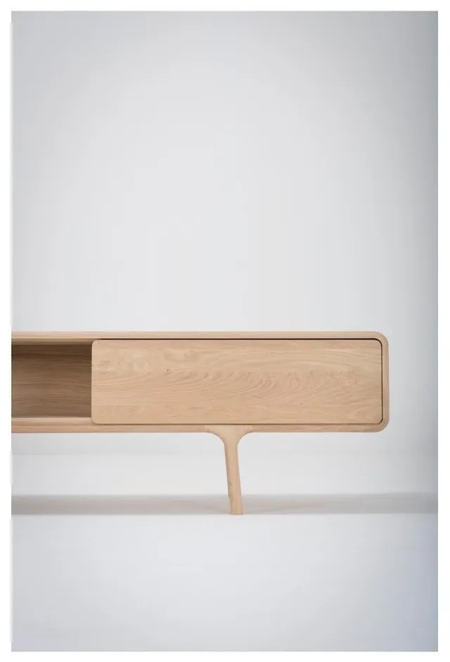 Comodă TV din lemn masiv de stejar cu 2 sertare Gazzda Fawn