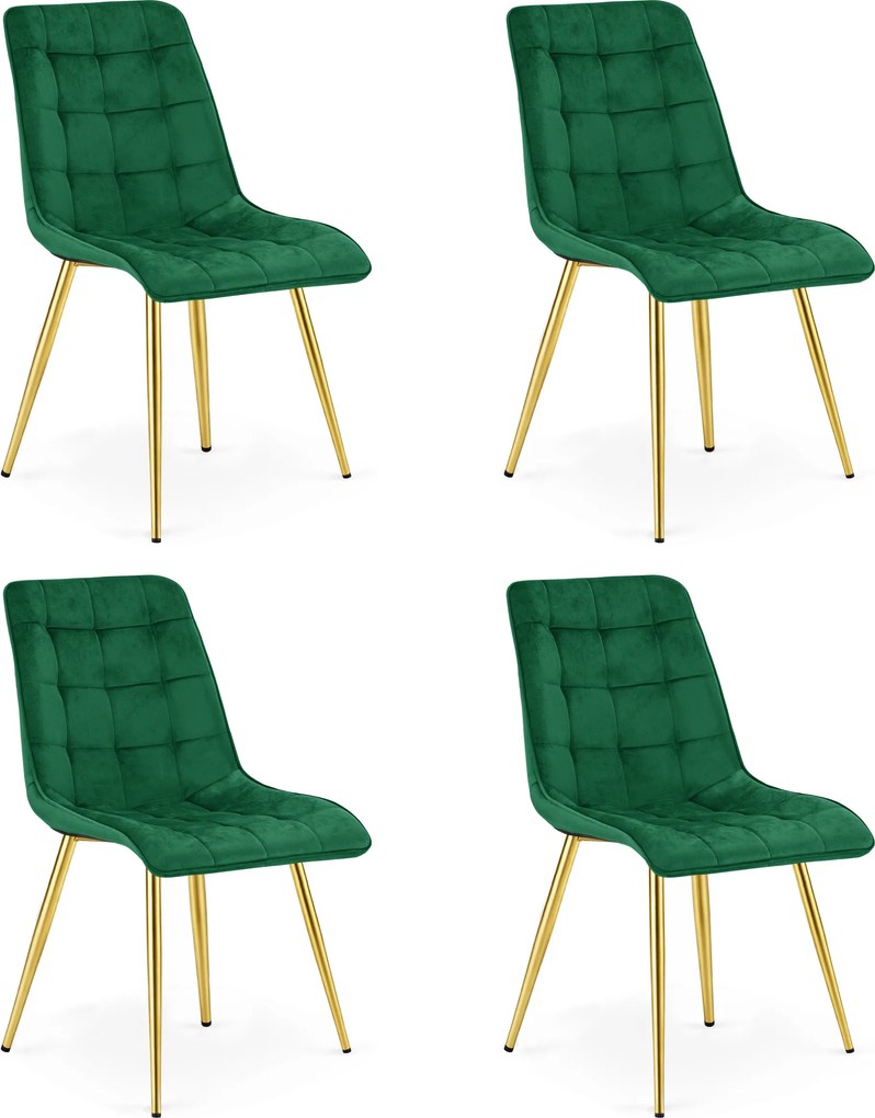 Set 4 Scaune Bucatarie/Dining Spirit Catifea Verde, Picioare Metalice, Finisaj Auriu