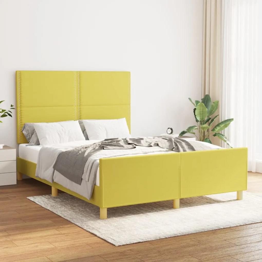 Cadru de pat cu tablie, verde, 140x190 cm, textil Verde, 140 x 190 cm, Culoare unica si cuie de tapiterie