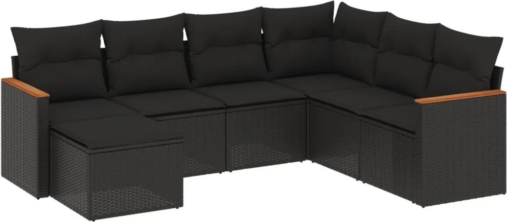 vidaXL Set canapele de grădină cu perne, 7 piese, negru, poliratan