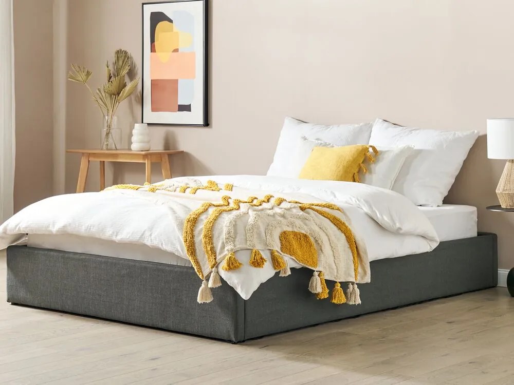 Pat matrimonial 160 cm DIJON (cu spațiu de depozitare) (cu somieră) (gri). 1007234