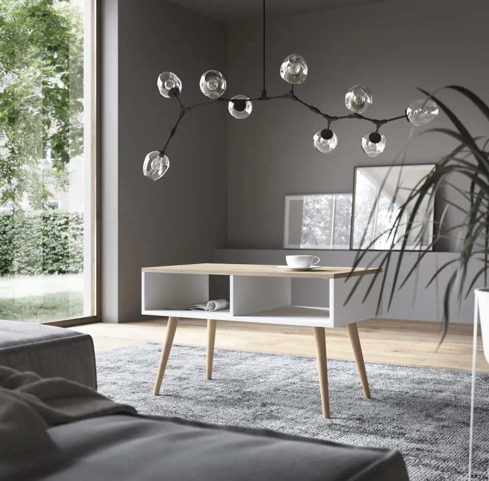 Măsuță de cafea, 90x50 cm, Sana, ADRK Furniture (Culoare: Alb / Sonoma)