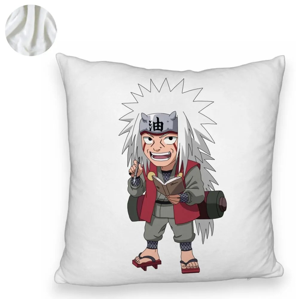 Perna Decorativa Fluffy cu Naruto Jiraiya, 40x40 cm, Alba, Husa Detasabila, Burduf