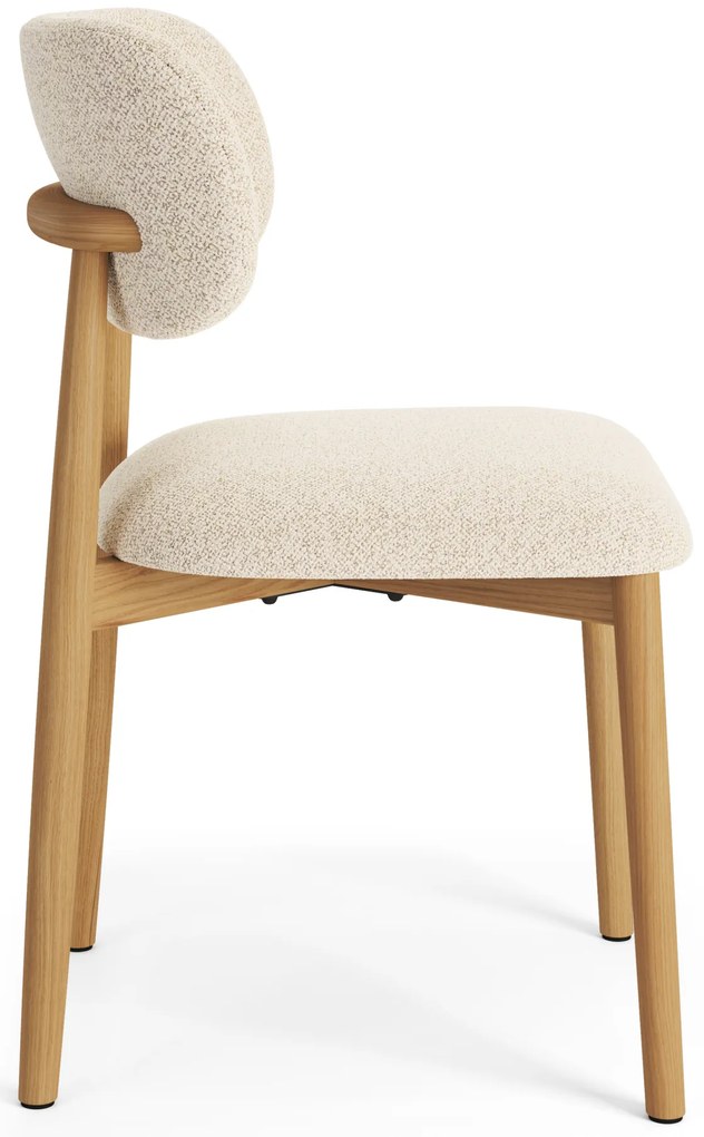 MAZZONI EXPORT ALDO Crem (material Monza 90)/cadru stejar lăcuit - SCAUN DIN LEMN BOUCLÉ PENTRU SALON SUFRAGERIE BUCĂTĂRIE RETRO