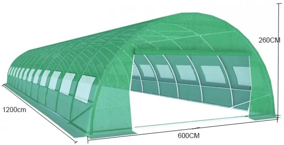 Solar de grădină, 6x12 m, 72 m², cadru din oțel, țeavă galvanizată, folie PE armată, 24 ferestre rulante, rezistent la UV, impermeabil, Verde, GH612,