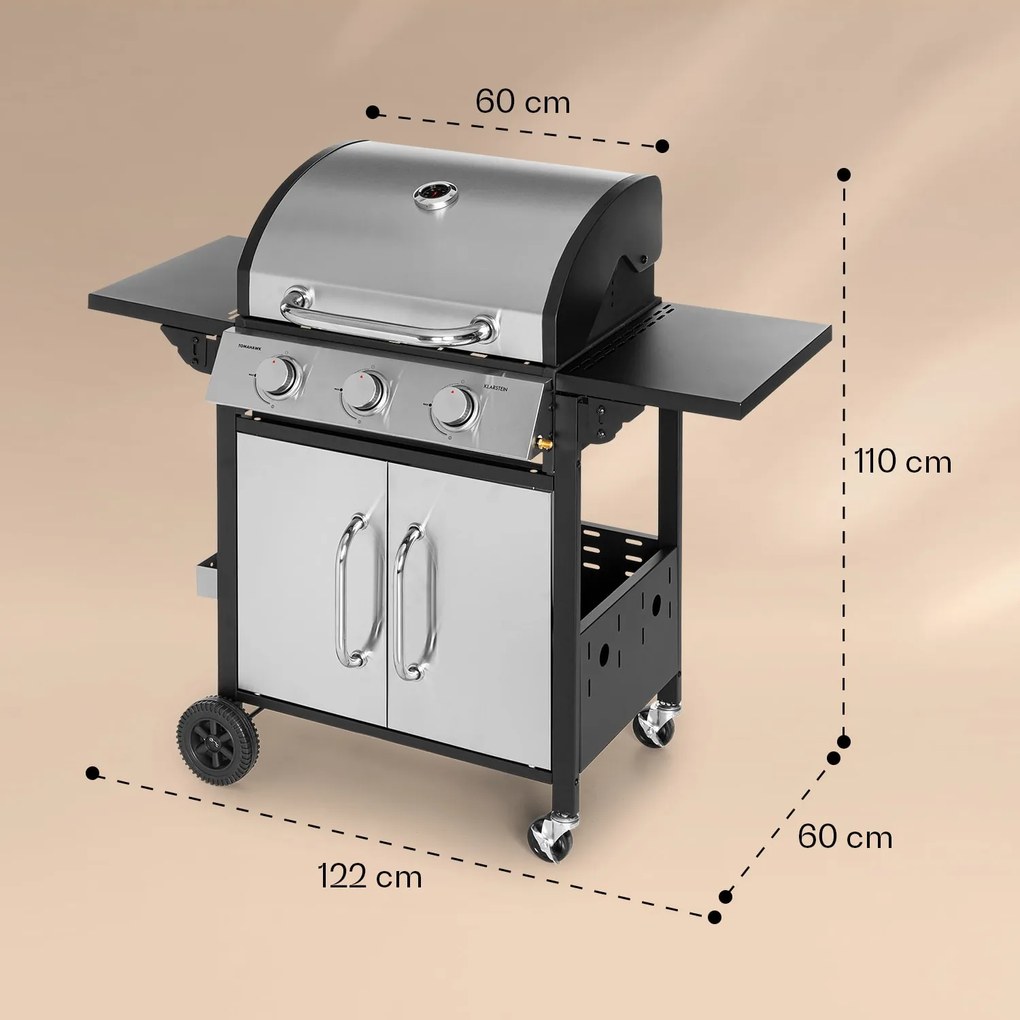 Tomahawk, grătar cu gaz, 3 arzătoare de 3,6 kW, 60 x 43,5 cm, grătar din oțel inoxidabil
