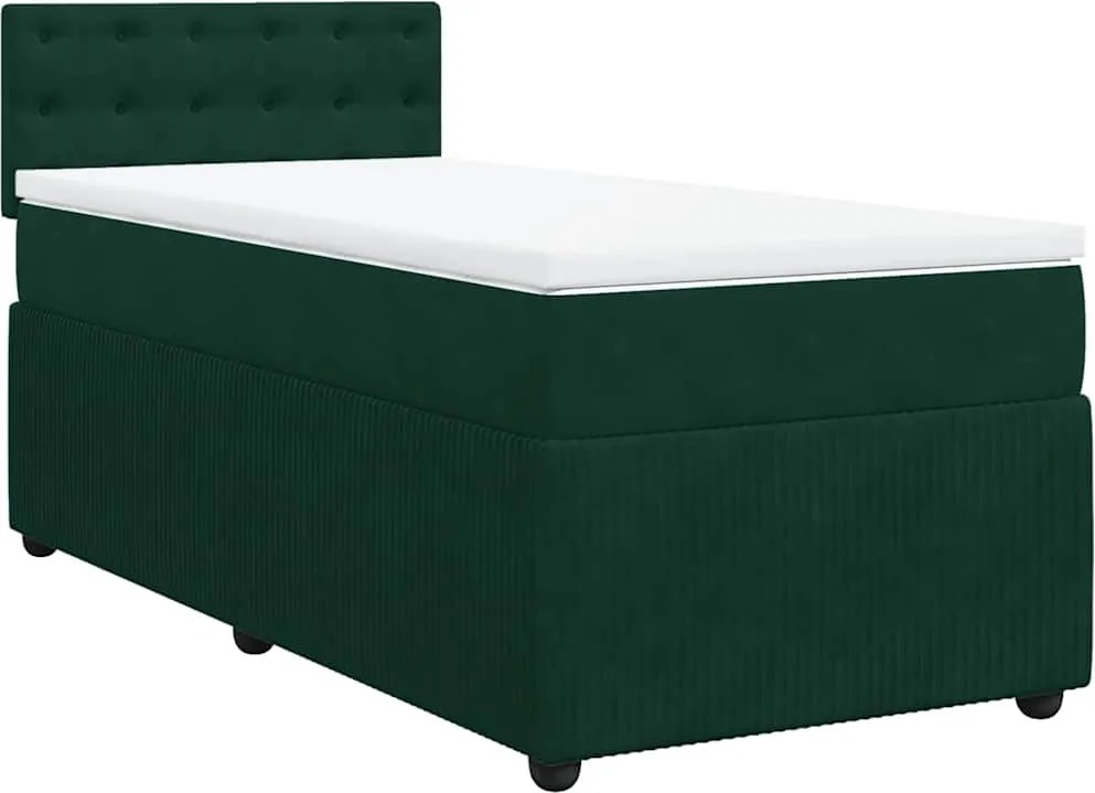 vidaXL Pat box spring cu saltea, verde închis, 90x200 cm, catifea
