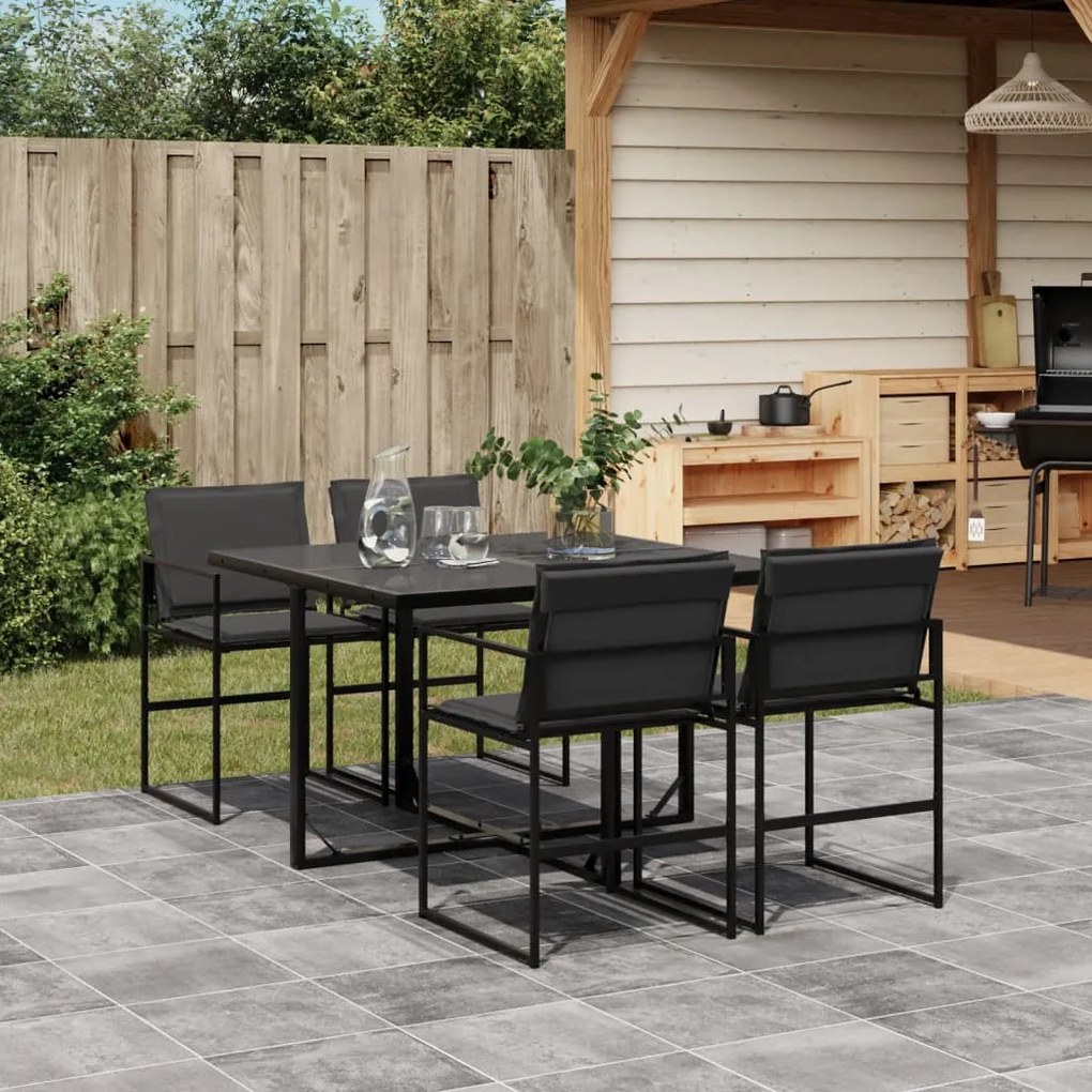 vidaXL Set mobilier de grădină, 5 piese, cu perne, negru, textilenă