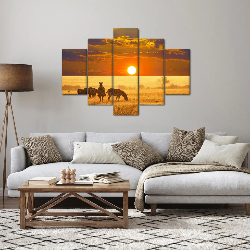 Tablou - Zebre cu apus de soare (150x105 cm)