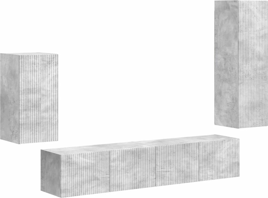 vidaXL Set comodă TV Pe perete 4 pcs Gri din beton Lemn compozit