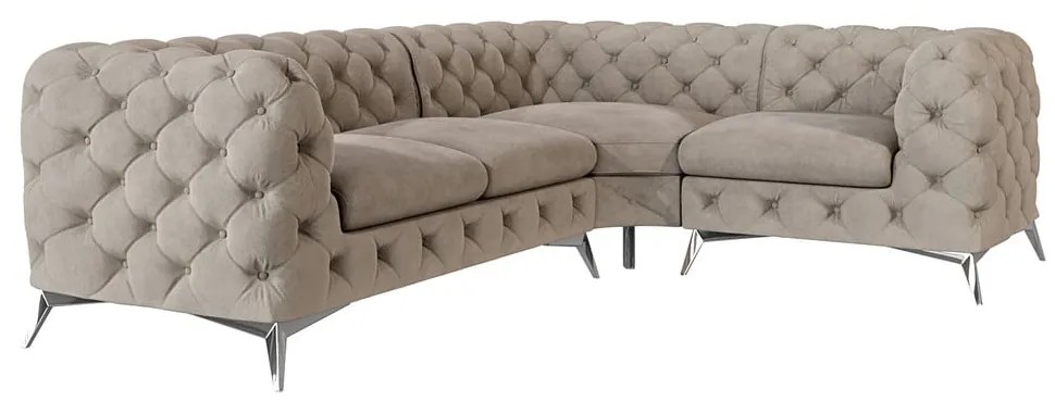 Colțar grej cu tapițerie din catifea (cu colț pe partea dreaptă/în formă de ”L”) Chelsea – Ropez